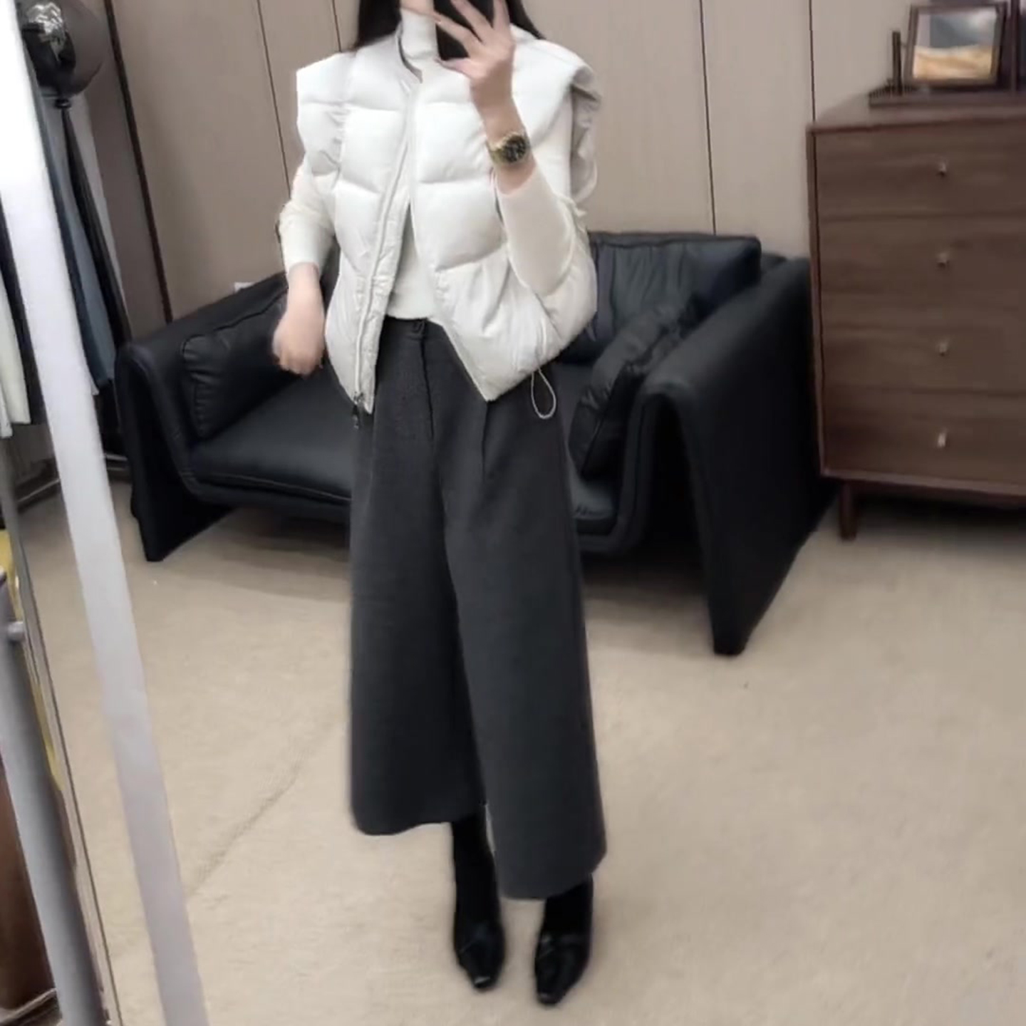 深灰色毛呢直筒裤女2025秋冬流行新款高腰简约宽松时尚百搭阔腿裤 - 图0