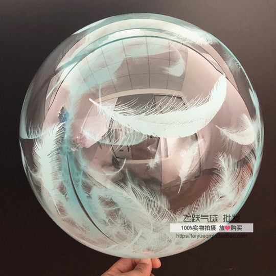 18寸羽毛波波球印花气球生日派对装饰婚礼婚房布置正圆羽毛透明球