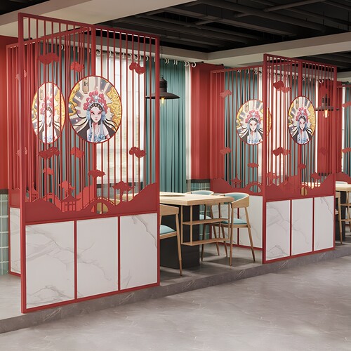 中式铁艺屏风餐厅火锅店卡座隔断围栏公司办公室花架置物架形象墙 - 图1