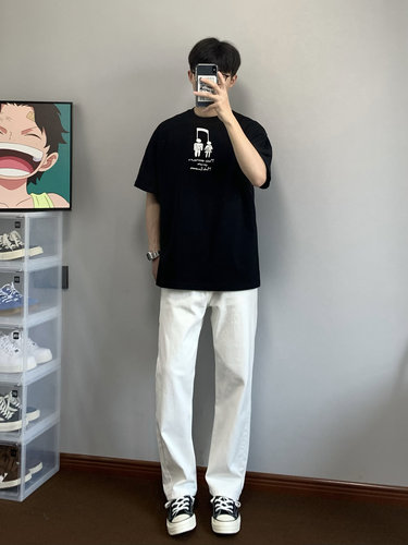 XANYP 白色简约通勤牛仔裤男韩版痞帅显瘦直筒百搭纯色休闲裤 - 图0