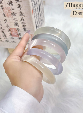 猫眼石手镯冰种手镯冰透高冰平安镯宽镯粉色玻璃镯子女款
