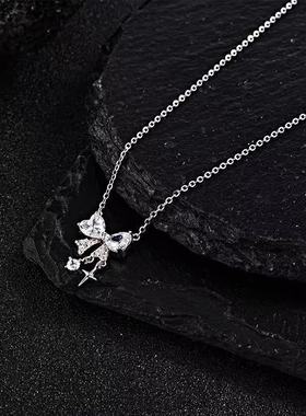 s925纯银项链女蝴蝶结轻奢锆石四芒星吊坠小众设计时尚百搭锁骨