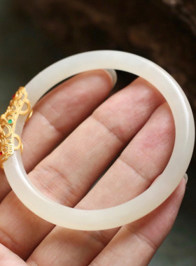 新款新疆和田玉手镯搭配新疆和田玉平安锁手镯贵妃镯玉石包邮