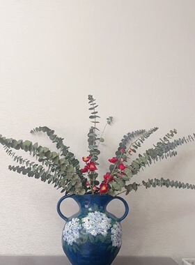 景德镇陶瓷花瓶摆件客厅插花器复古器手绘绣球花双耳花瓶鲜花花器