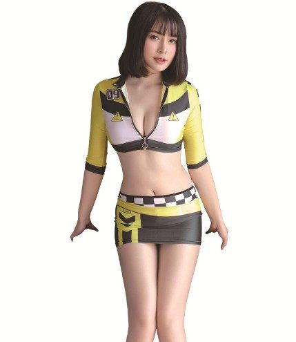 2024新款QQ飞车小橘子性感赛车制服分体cos啦啦队表演舞台套装 女 - 图3