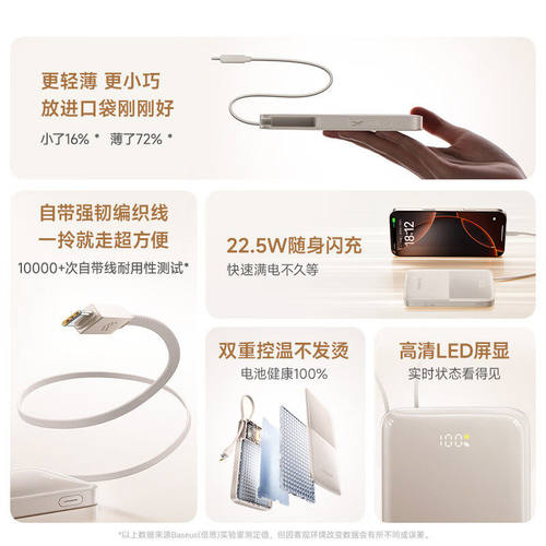 【3C认证可登机】倍思充电宝22.5W快充自带线适用苹果17专用小米华为大容量移动电源轻薄小巧正品2026新品 - 图1