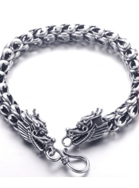 泰国男士纯银龙头链990足银纯银