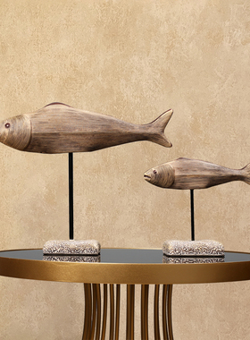 一对鱼美式创意摆件家居客厅玄关装饰品摆设样板间室内软装北欧