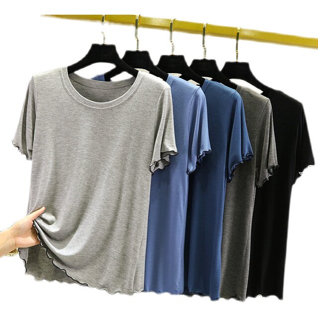 Summer Thin Modal ເສື້ອແຂນສັ້ນ ຄໍຮອບລຸ່ມ