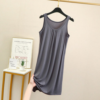 Modal nightgown summer women's loose large size fat mm 200 pounds sleeveless vest dress mid-length home pajamas