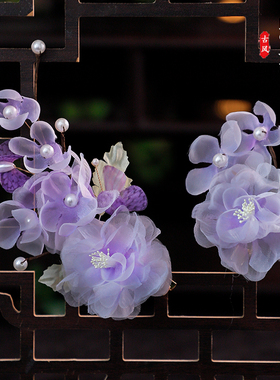 古风绢纱花朵发夹手工