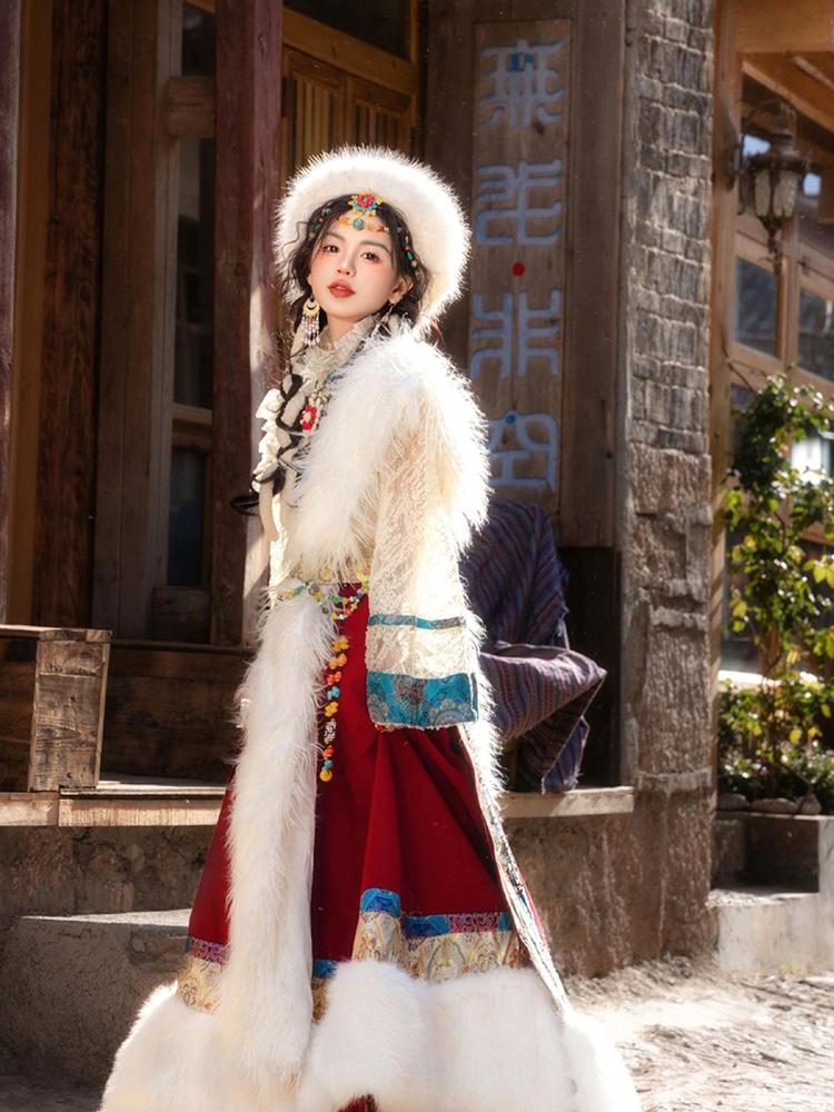 秋冬藏族服装女新款藏袍少女民族舞蹈演出服么么茶高端民族摄影服 - 图1