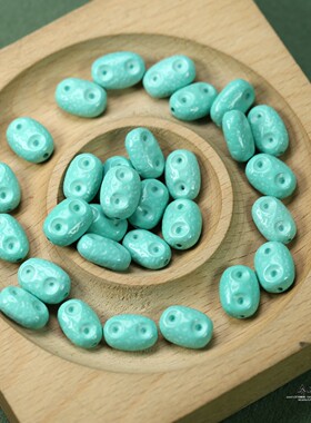天然绿松石猪鼻通孔珠8*11mm