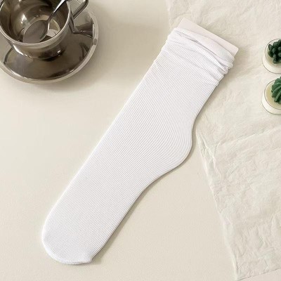 jj冰冰袜女春夏秋天鹅绒堆堆袜中筒长袜纯白色长筒jk袜子潮袜批
