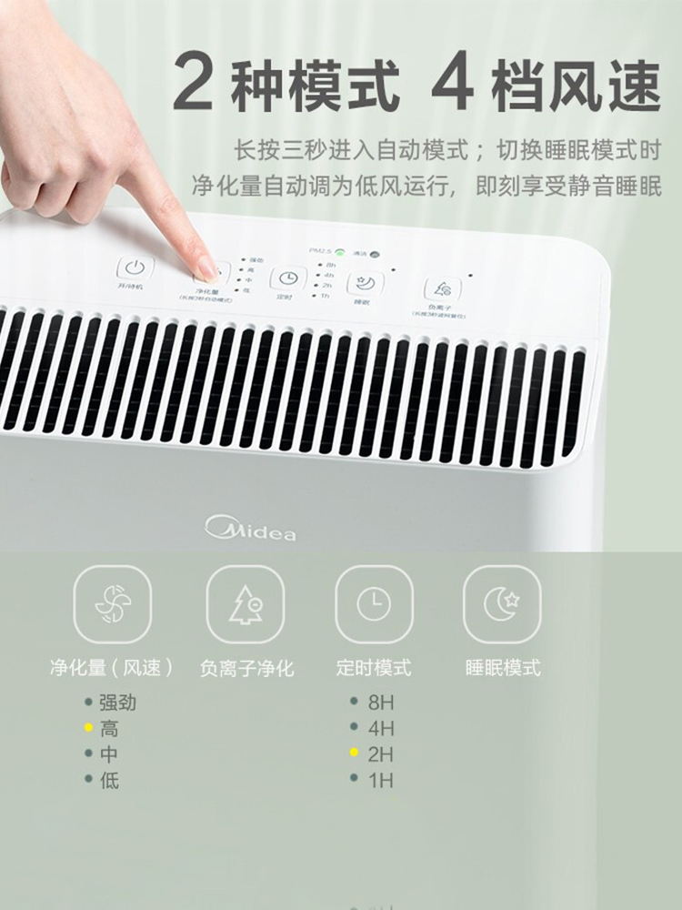 美的空气净化器家用除甲醛吸烟排烟器负离子烟味烟雾净化机卧室正 - 图1