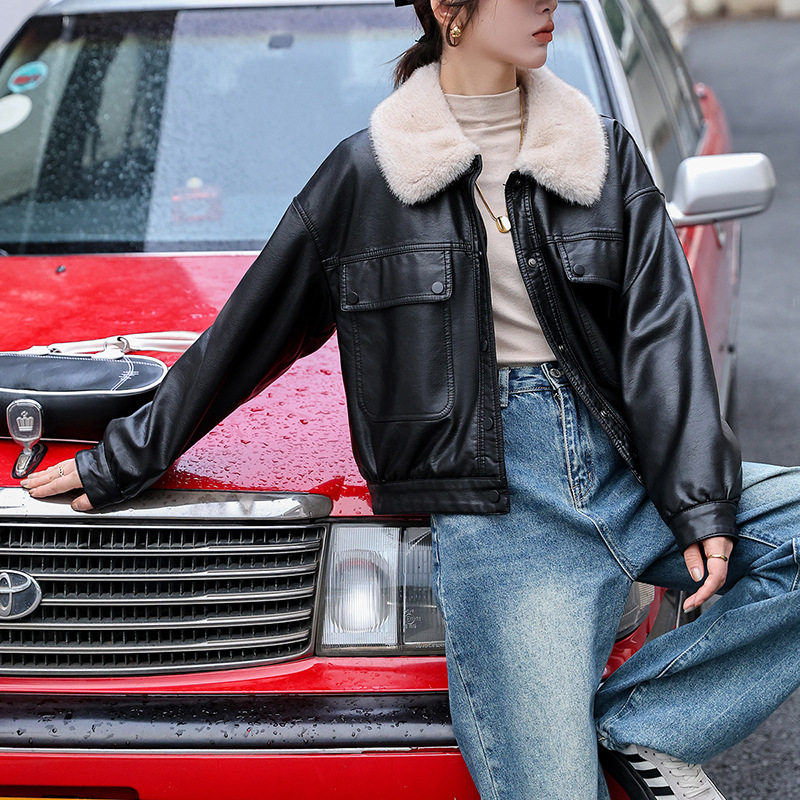 加绒皮衣外套女冬季港风复古机车皮夹克内里獭兔毛派克服短款上衣,淘宝优惠券,粉丝福利购,淘宝优惠卷