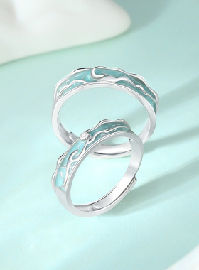 江南烟雨对戒纯银情侣