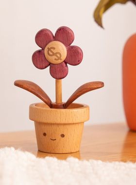开心太阳花/实木有钱花桌工位车载家居扩香摆件情绪治愈女生礼物