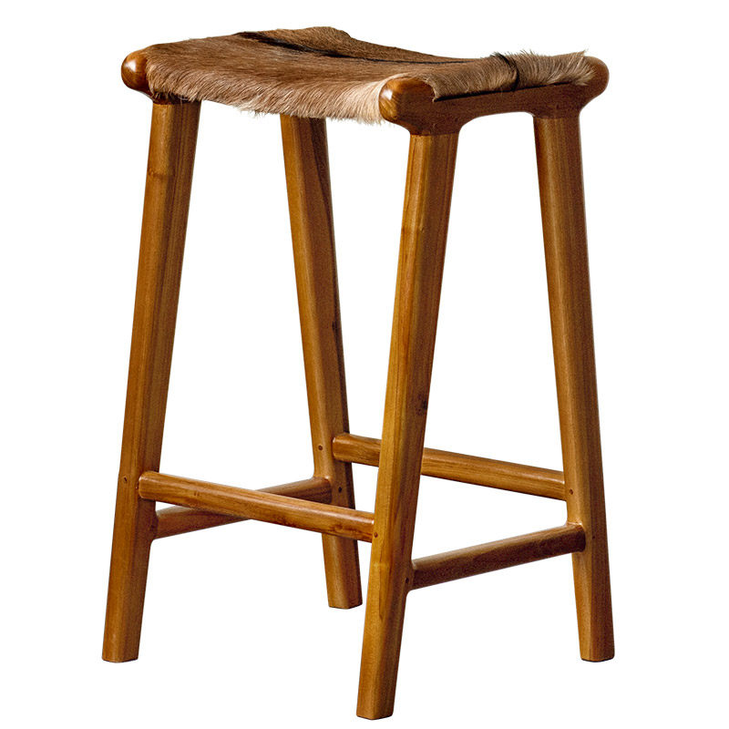 原装进口吧台凳民宿实木北欧羊毛皮酒吧高脚椅柚木家用岛台餐凳,淘宝优惠券,粉丝福利购,淘宝优惠卷