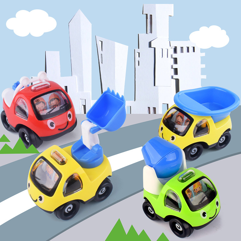 儿童回力Q版小汽车 迷你卡通工程车宝宝益智早教创意车模玩具 - 图0