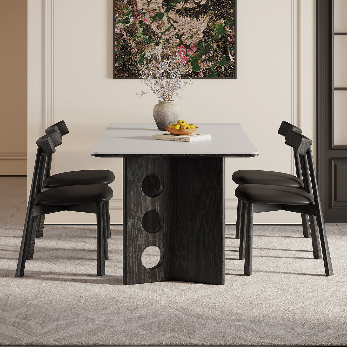 意式极简实木岩板餐桌小户型家用长方形现代简约法式侘寂风餐桌椅,淘宝优惠券,粉丝福利购,淘宝优惠卷