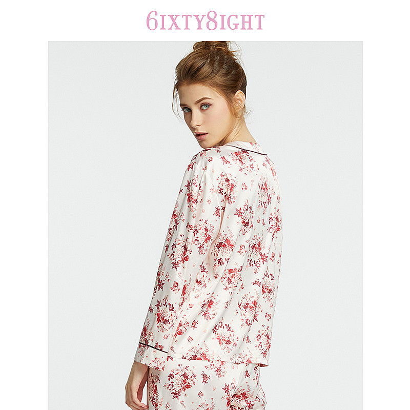 6ixty8ight 68官方甜美碎花红睡衣 6IXTY8IGHT睡衣上装