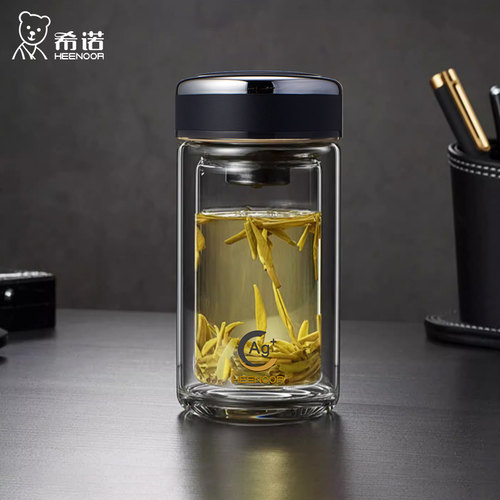 希诺双层玻璃杯官方正品男女士高级杯子小容量隔热水杯矮胖泡茶杯 - 图2