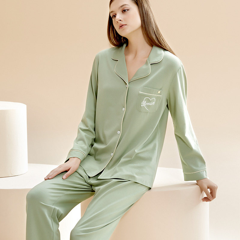 v21秋季纯棉长袖可外穿2021年睡衣 v21睡衣/家居服套装