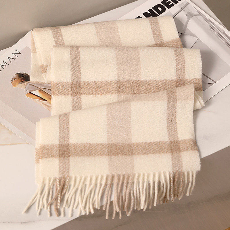米白色格子羊毛围巾女秋冬季高级感羊绒围脖保暖送女生女友礼盒装,淘宝优惠券,粉丝福利购,淘宝优惠卷