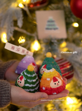 圣诞系列木雕 彩色圣诞树娃娃 可爱木雕摆件装饰品圣诞礼物礼品