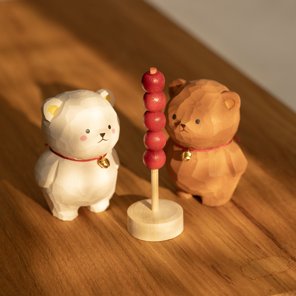 可爱小熊CP 木雕小熊人白熊棕熊治愈陪伴桌面摆件礼物礼品纯手工,淘宝优惠券,粉丝福利购,淘宝优惠卷