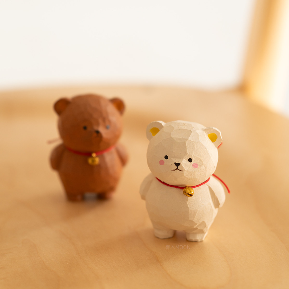 可爱小熊CP 木雕小熊人白熊棕熊治愈陪伴桌面摆件礼物礼品纯手工,淘宝优惠券,粉丝福利购,淘宝优惠卷