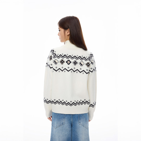 戚砚笛同款 COLDSTONE费尔岛民族风花瓣宽松慵懒开衫毛衣男女秋冬