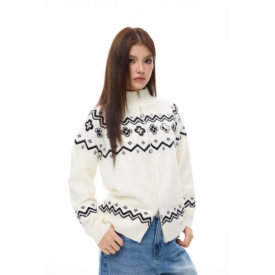 戚砚笛同款 COLDSTONE费尔岛民族风花瓣宽松慵懒开衫毛衣男女秋冬