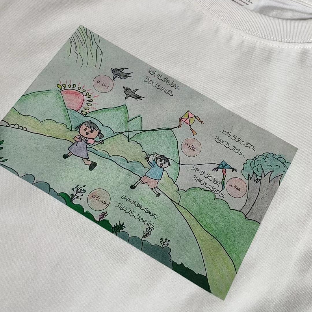 儿童节礼物画画作品照片diy创意来图定制宝宝纯棉圆领宽松印花T恤
