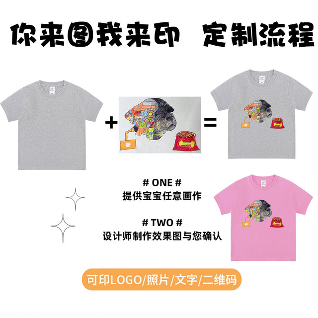 Children's pure cotton short-sleeved painting works creative round collar