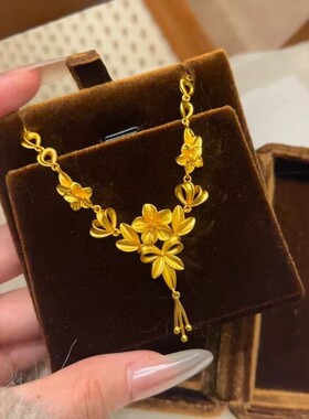 金店同款古法三生花流苏项链