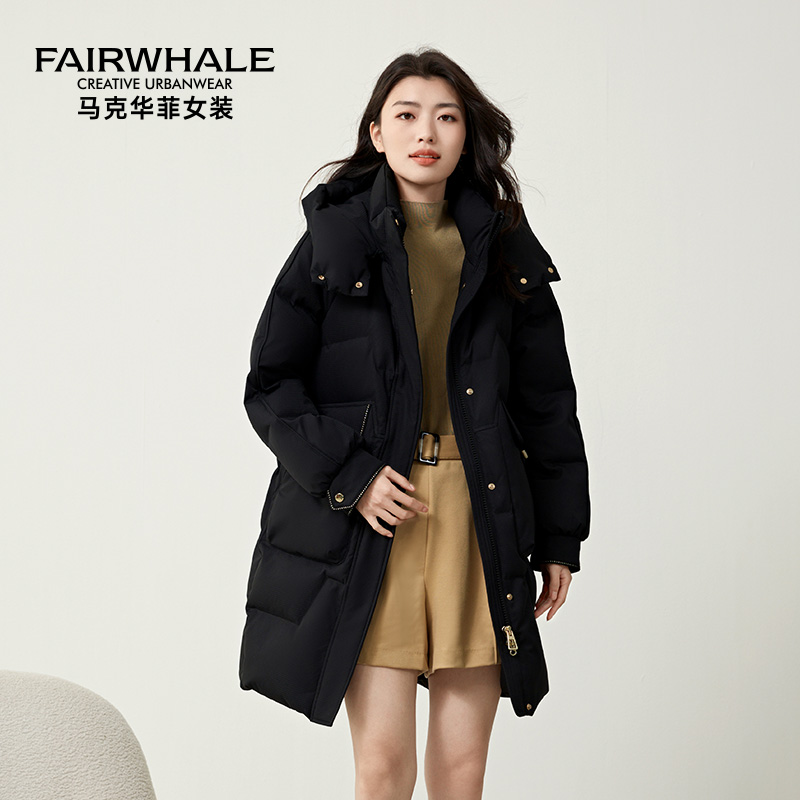 马克华菲中长款羽绒服女2025冬季新款冬装外套大口袋防风保暖加厚