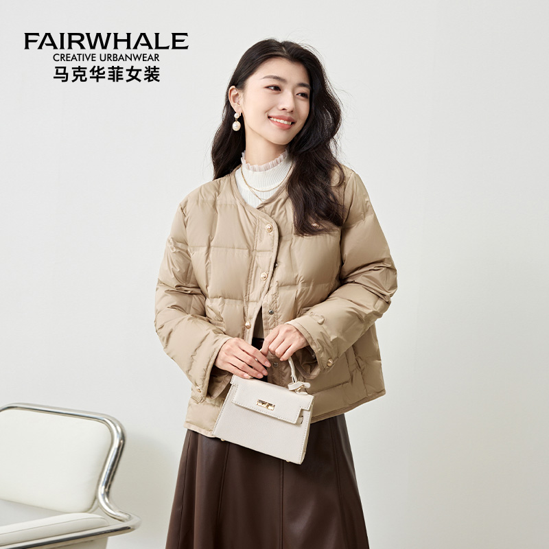 马克华菲轻薄羽绒服女短款2025冬季新款小个子设计感圆领外套保暖