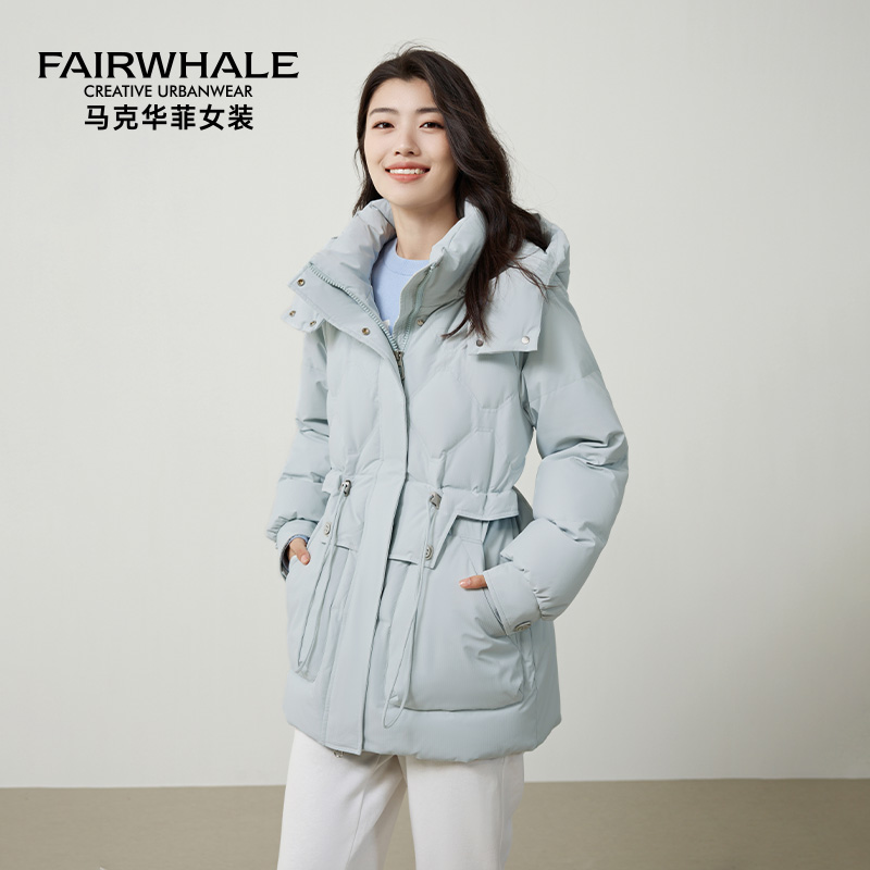 马克华菲中长款羽绒服女2025冬季新款小个子收腰显瘦百搭保暖外套