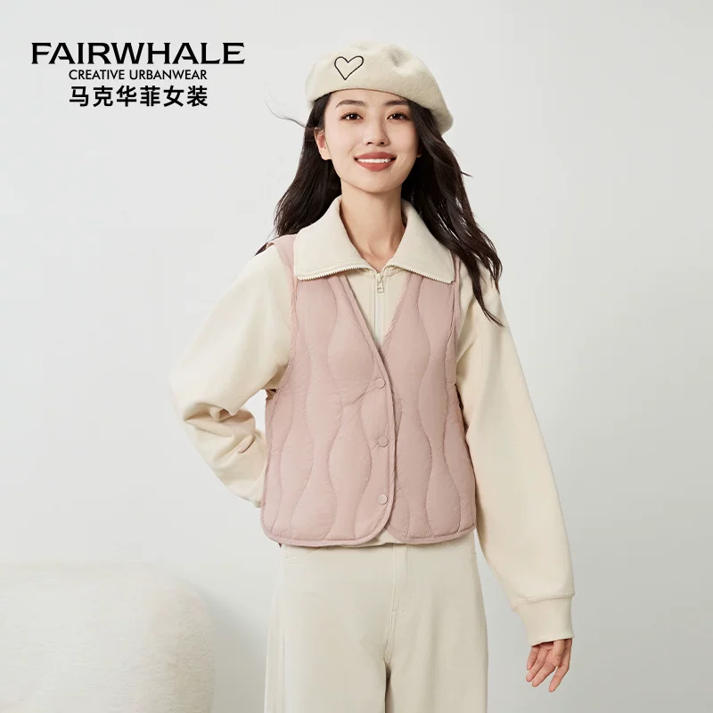 Light and thin vest with down, winter liner, V-neckline