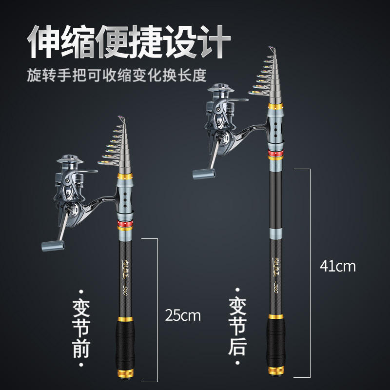 狼王迷你小海竿短节海杆抛竿全套装鲢鳙路亚竿甩竿碳素超硬远投竿 - 图1