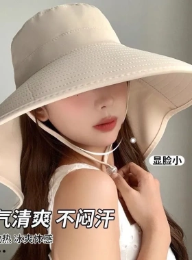 披肩护颈遮阳渔夫帽子女夏季大檐防紫外线遮脸户外沙滩防晒太阳帽
