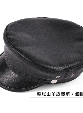 真皮帽子男女山羊皮韩版春秋冬机车鸭舌平顶帽报童哈雷帽时尚休闲