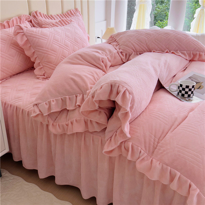 冬季加厚牛奶绒夹棉床裙款四件套高档轻奢双面加绒珊瑚绒床上用品