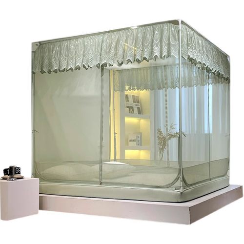 床笠款宝宝防摔蚊帐T型三开门U型回底纹帐易安装支架家用蒙古包新 - 图3