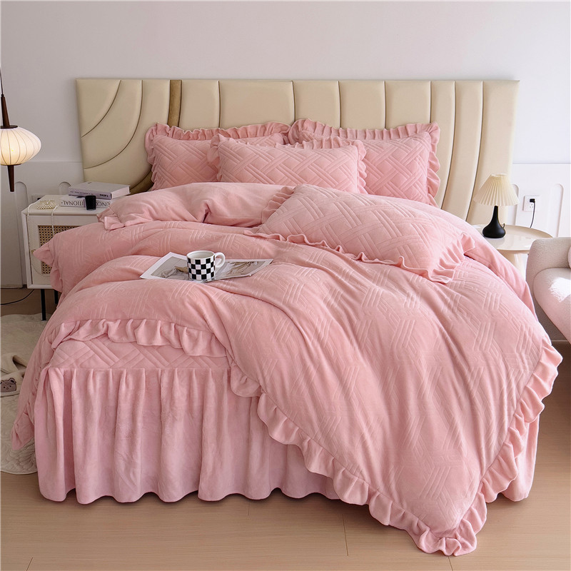 冬季加厚牛奶绒夹棉床裙款四件套高档轻奢双面加绒珊瑚绒床上用品