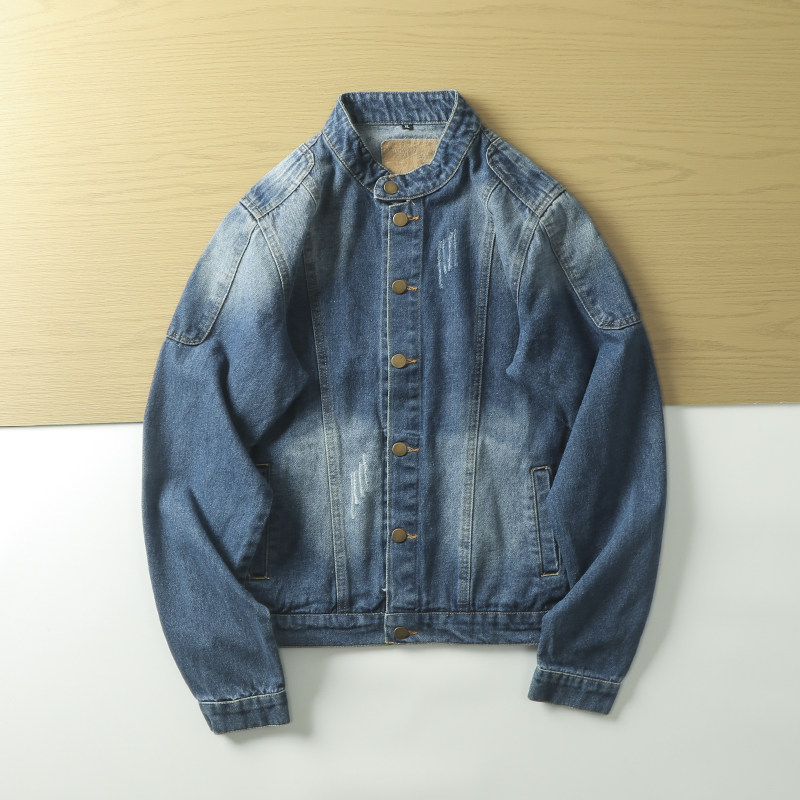 Stand collar spring and autumn casual retro distressed men's denim jacket