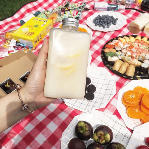 扁方创意瓶 鲜榨果汁一次性饮料瓶 PET塑料奶茶酸梅汤500ml酵素瓶 - 图2
