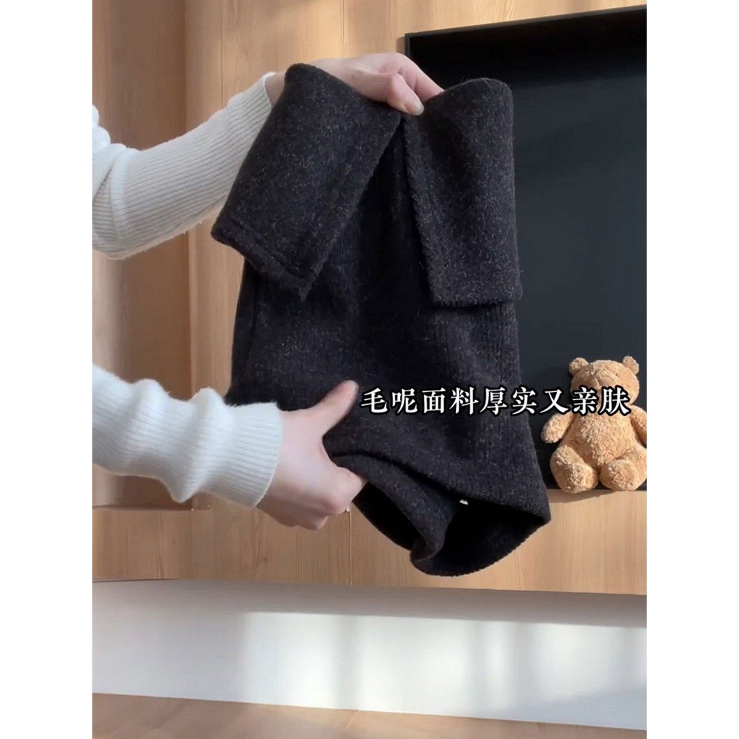 韩系黑色翻腰毛呢短裤女大码胖MM高腰超好看显瘦垂感慵懒风休闲裤,淘宝优惠券,粉丝福利购,淘宝优惠卷